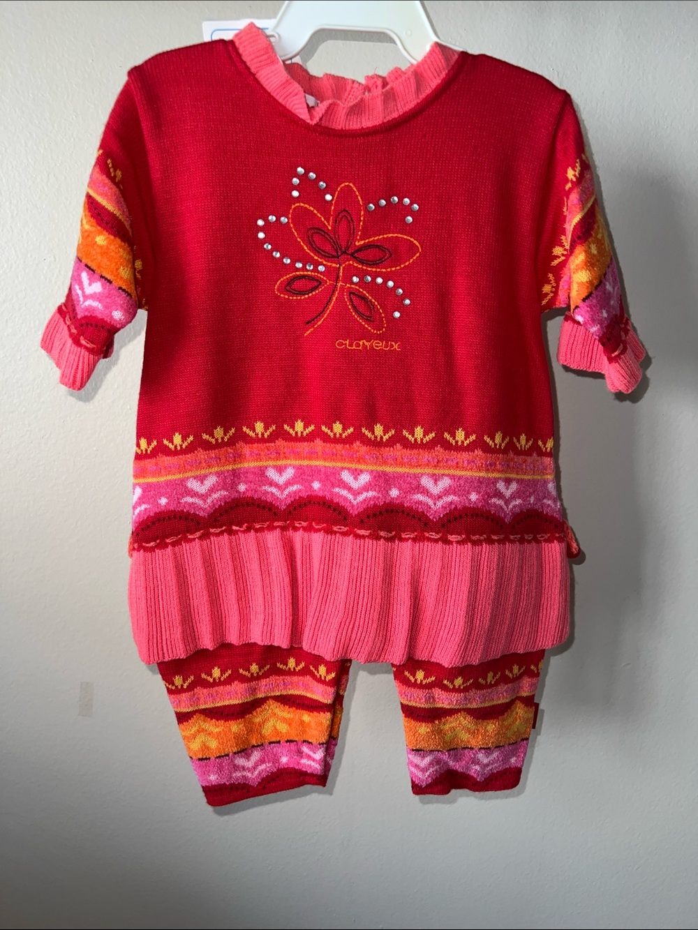 Vintage Kids Clayeux Girls Red & Pink Knit Romper
